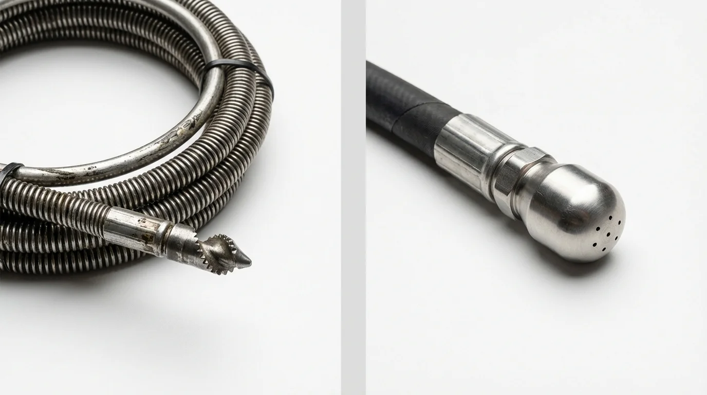 Drain snake cable and hydro jetting nozzle used for drain cleaning in Sapulpa, OK