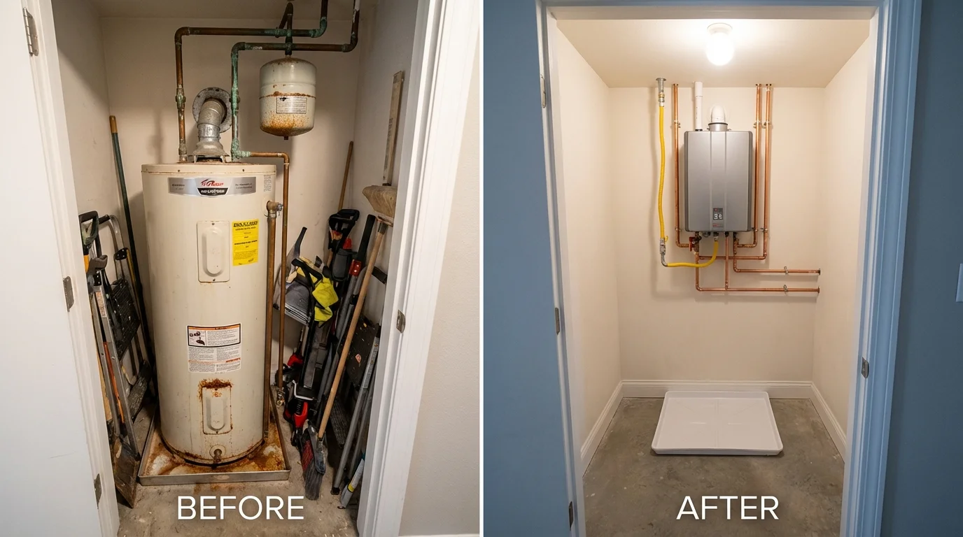 Tank water heater versus wall-mounted tankless unit comparison for Sapulpa, OK homeowners